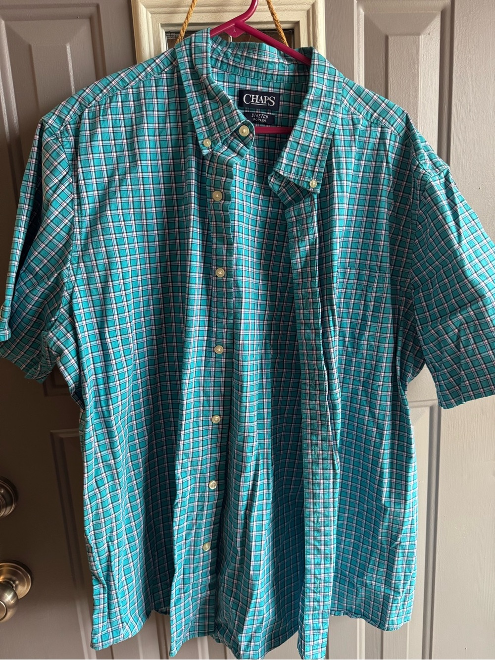 Chaps Men's Teal Plaid Short-Sleeve Button-Down Shirt
